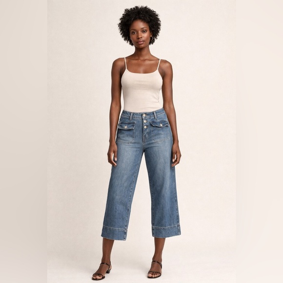 Liverpool Denim - Liverpool Los Angeles Cropped Button Fly Jeans Size 8 / 29 Wide Leg